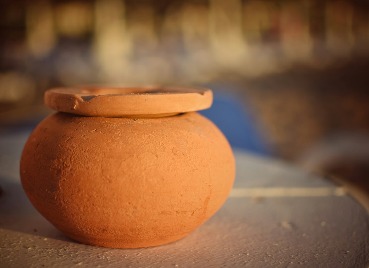 A large terracotta planter with a tray